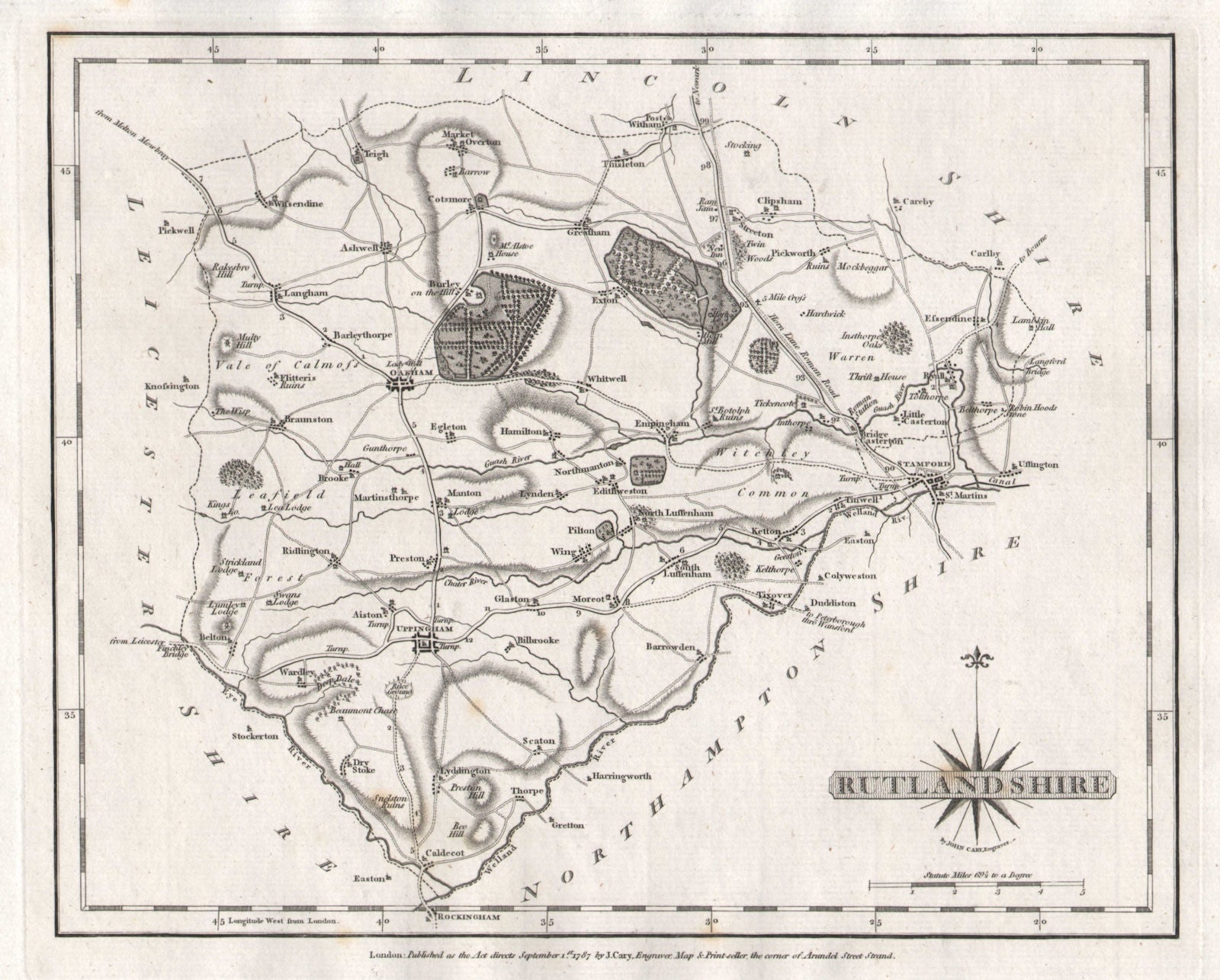 Antique county map of RUTLANDSHIRE by JOHN CARY 1787 old chart
